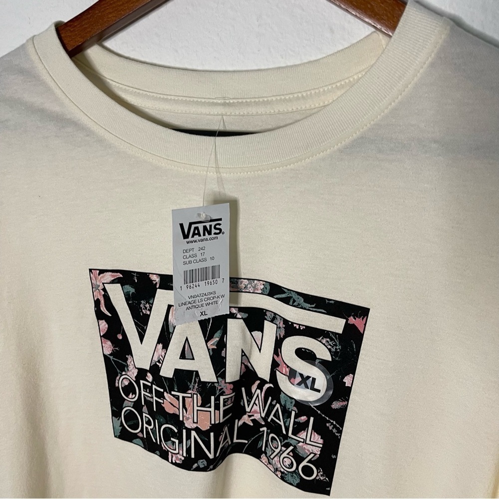 Vans Floral "Off The Wall" Logo Long Sleeve Cropped sweatshirt L NWT - Picture 5 of 11